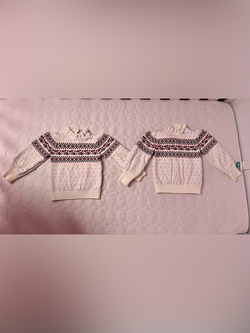 TWIN GIRLS | Janie and Jack Cream Fair Isle Ruffle Turtleneck Sweater - 2T